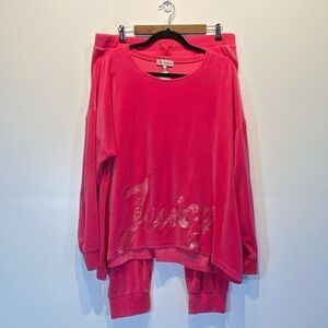 Juicy Couture Women's Y2K Tracksuit Velour Size L Pink Pullover Downstring